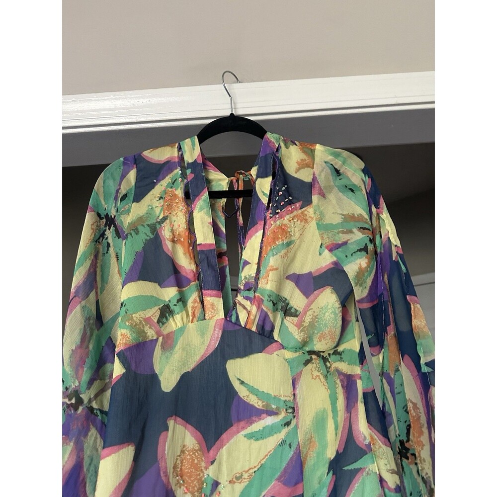 River Island open back beach maxi dress - Beaded Tropical Print Size M Green - Picture 7 of 12